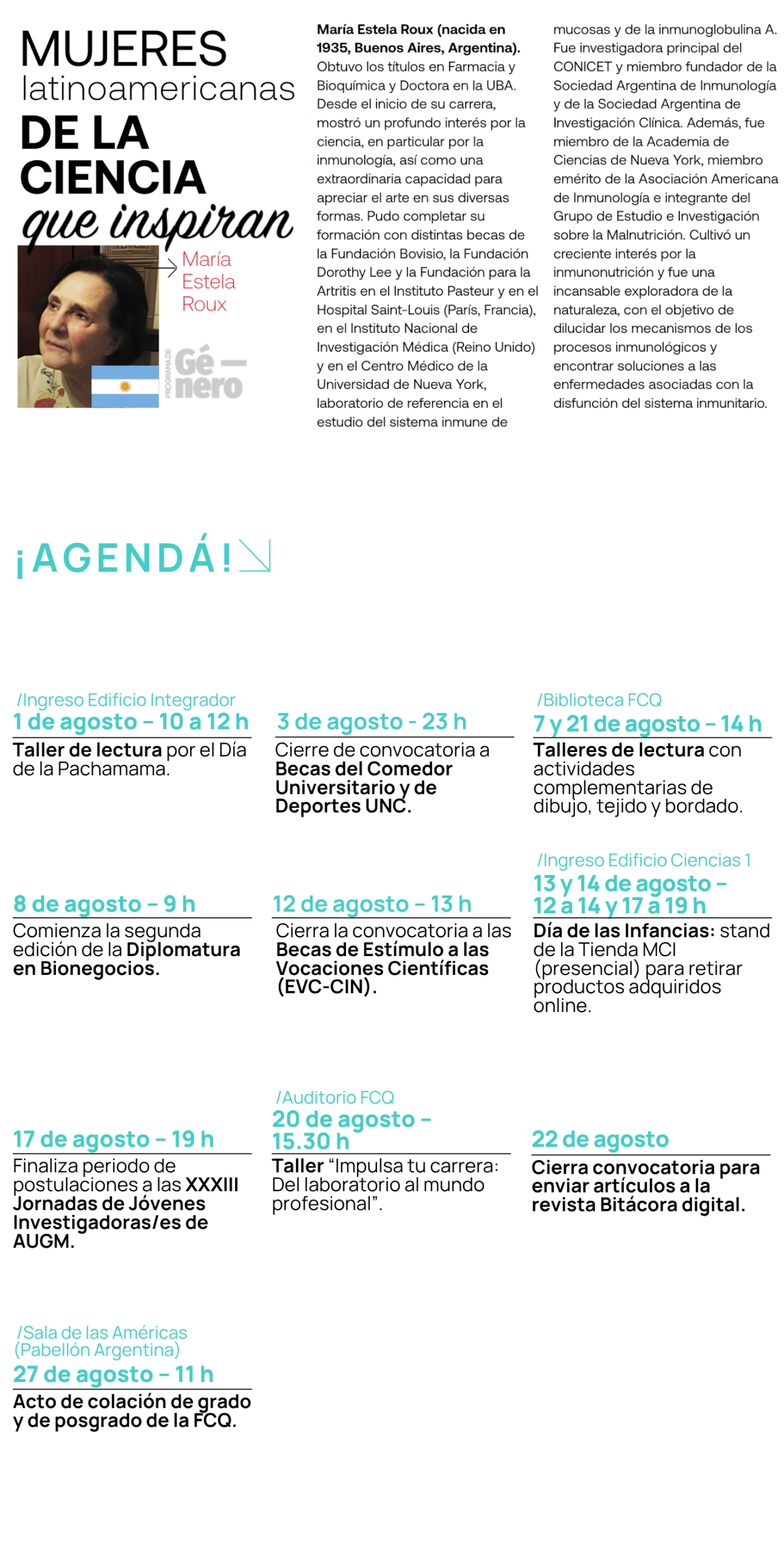 Agosto agenda - Mujeres